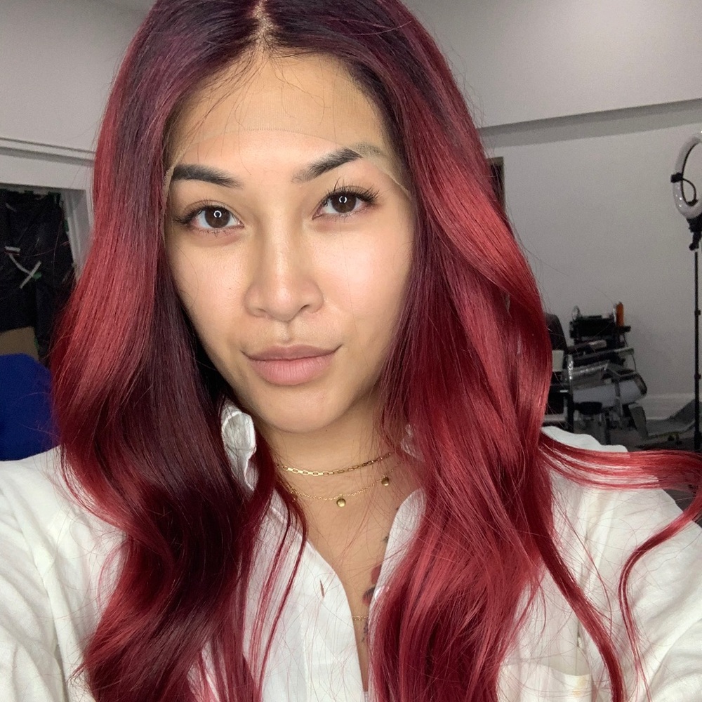 Deep red lace frontal 22” 100% human hair wig